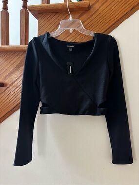 Express Black Cropped Wrap Long-Sleeve Top